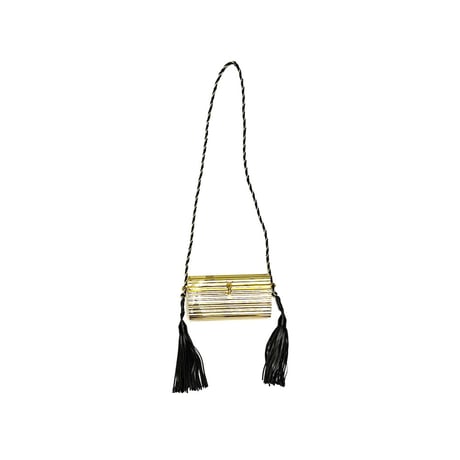 【USED】80's Yves Saint Laurent GOLD PLEXIGLASS with LEATHER TASSEL EVENING BAG