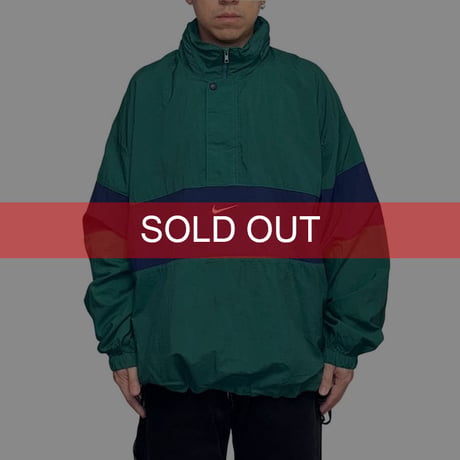 【USED】90's NIKE CENTER LOGO PULLOVER NYLON JACKET GREEN×NAVY