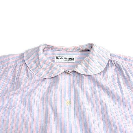 【USED】80'S DENIS MATERNE PETER PAN COLLAR S/S STRIPE SHIRT