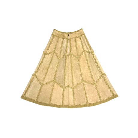 【USED】80's Nan Elliot Suede Leather Panel Midi Skirt