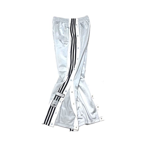 【USED】90'S ADIDAS SIDE SEAM SLITS WITH SNAP BUTTON TRACK PANTS SILVER