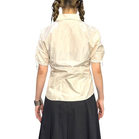 【USED】90's lemiecamicie Ruched Sleeve Silk Satin Blouse (Made in Italy)
