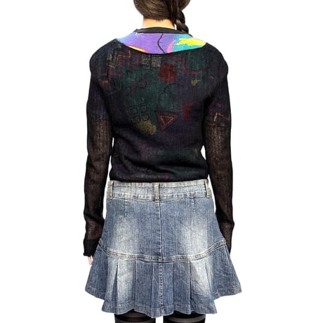 【USED】00's Armani Exchange Mohair Sheer Black V-Neck Knit