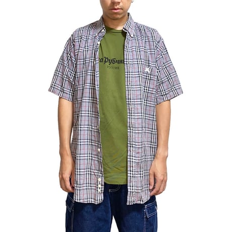 【USED】90'S BURBERRYS GRAY NOVA CHECK S/S B.D SHIRT