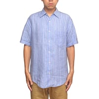 【USED】00's J.CREW Multi-Stripe Linen S/S Shirt Light Blue