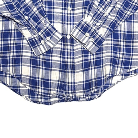 【USED】90's BANANA REPUBLIC Irish Linen Blue Plaid Button-Down Shirt