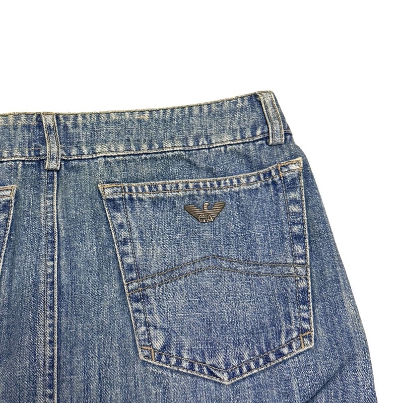USED】00's Armani Jeans Zip Leather Panel Denim