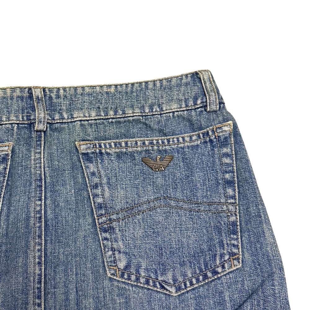 USED】00's Armani Jeans Zip Leather Panel Denim