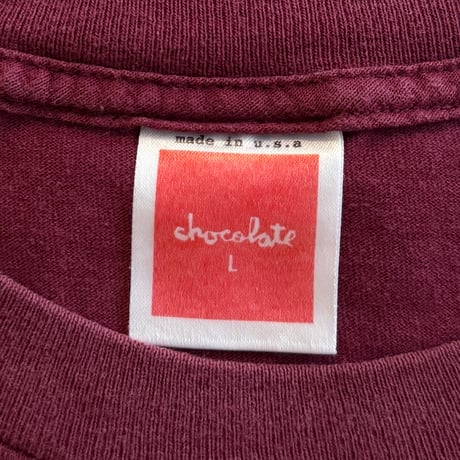 【USED】90's Chocolate Skateboards Script Logo T-Shirt Burgundy