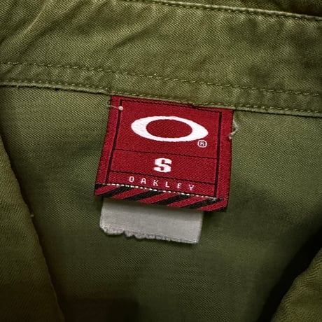 【USED】00's OAKLEY RED TAG COTTON HERRINGBONE SHIRT OLIVE