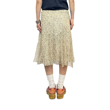 【USED】80's SILK ORGANDY FLOWER PATTERN SKIRT BEIGE ITALY