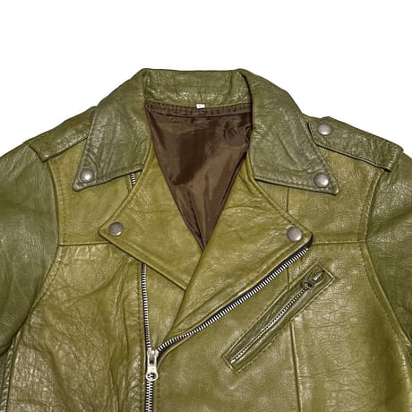 【USED】90's Faded Khaki Leather Compact Double Riders Jacket