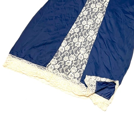 【USED】60's VEB stern wasche LINGERIE SLIP DRESS NAVY WHITE LACE