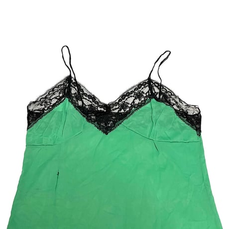 【USED】60's LINGERIE SLIP MINI DRESS GREEN × BLACK LACE