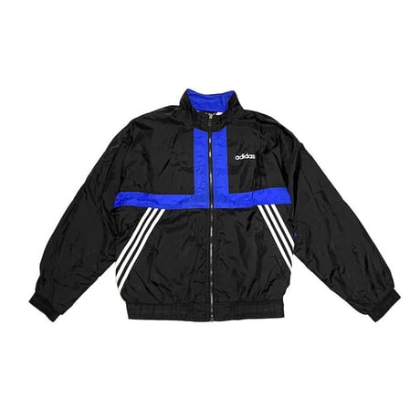 【USED】90'S adidas NYLON TRACK JACKET BLACK × BLUE LINE