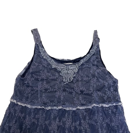 【USED】00's Holly BRACKEN SHEER LACE DRESS SLATE BLUE