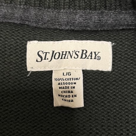 【USED】00'S ST. JOHN'S BAY LINE COTTON KNIT SWEATER KHAKI