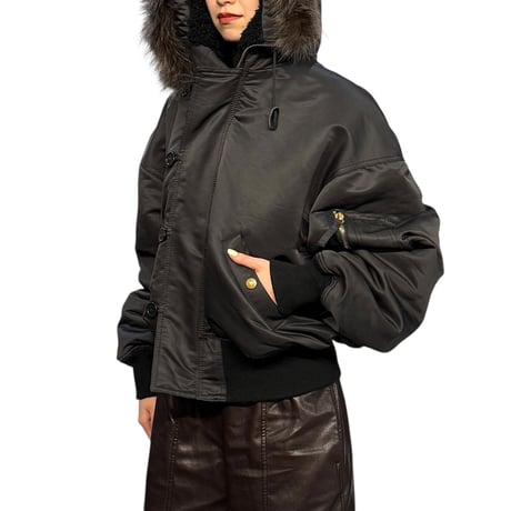 【USED】90's Jean Paul Gaultier Jeans Hooded Bomber Jacket with Removable Fur Trim