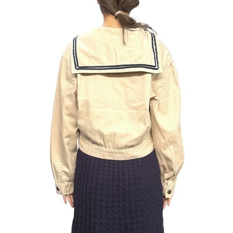 【USED】90's Hot Zone Sailor Collar Short Trucker Jacket Ivory