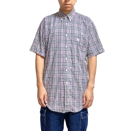 【USED】90'S BURBERRYS GRAY NOVA CHECK S/S B.D SHIRT
