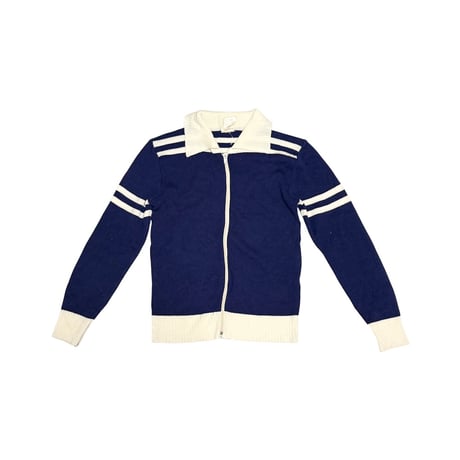 【USED】70's Line Knit Zip-Up Jacket  Navy & White