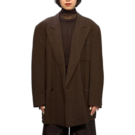 【USED】80's LANVIN Studio Brown Herringbone Double-Breasted Wool Jacket