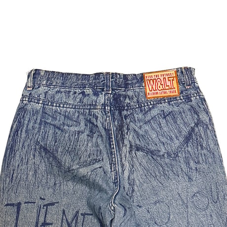 【USED】90's W.&L.T. "KISS THE FUTURE" Graffiti Print Denim Pants