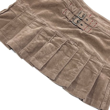 【USED】EARLY 00'S ARMANI JEANS VELOUR PLEATS MICRO MINI SKIRT