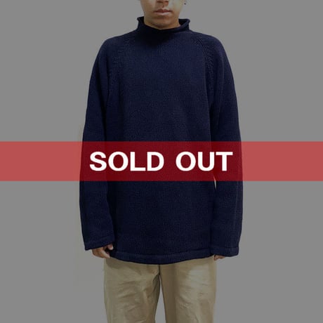 【USED】90'S-00'S J.CREW COTTON KNIT ROLL NECK SWEATER NAVY