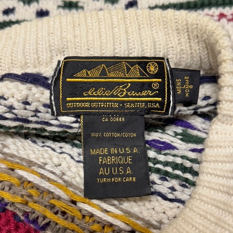 【USED】80's Eddie Bauer PATTERNED COTTON KNIT SWEATER