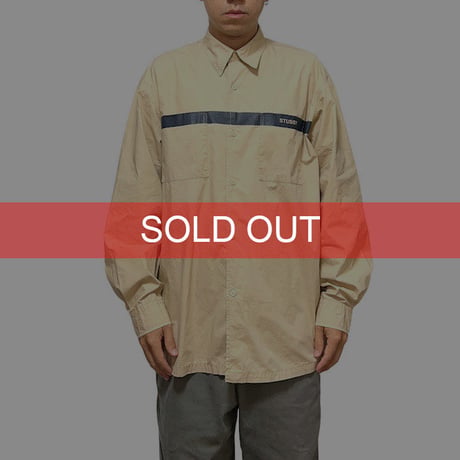 【USED】90'S-00'S STUSSY LINE SHIRT BEIGE × NAVY