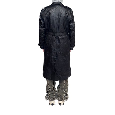 【USED】80's C&A GOAT LEATHER TRENCH COAT BLACK