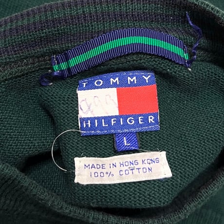 【USED】90'S TOMMY HILFIGER COTTON KNIT POCKET SWEATER