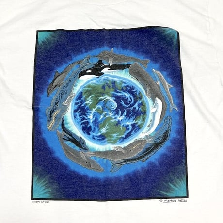 【USED】90'S MARKUS WILLIS DOLPHIN & WHALE NATURE ART T-SHIRT
