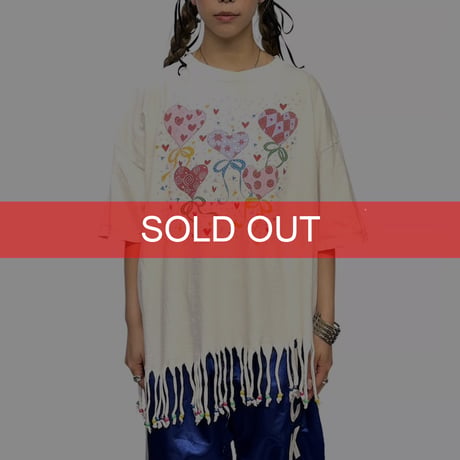 【USED】00's Heart Balloon Fringe T-shirt