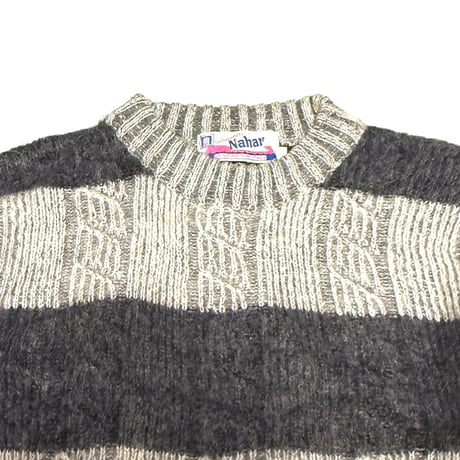 【USED】80's Nahar Italian Zebra Stripe × Cable Knit Oversized Sweater