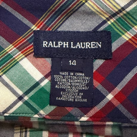 【USED】90's-00's RALPH LAUREN MADRAS CHECK PLEATED WRAP MINI SKIRT