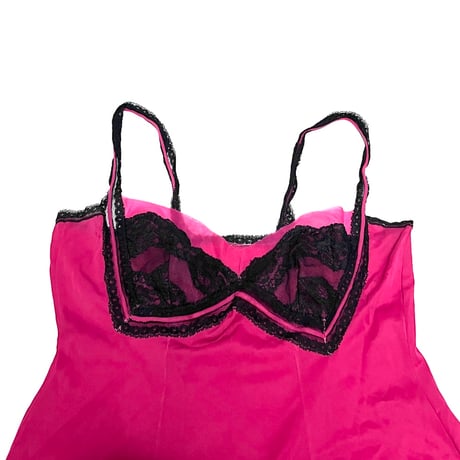 【USED】60's VINTAGE LINGERIE SLIP DRESS PINK × BLACK