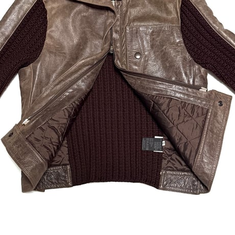 【USED】00's Leather & Rib-Knit Hybrid Zip Jacket Made in Italy