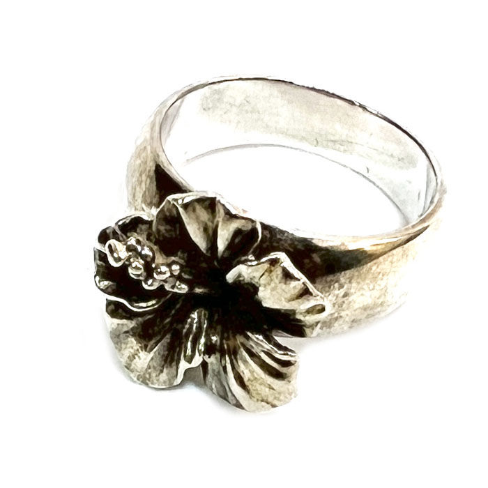 USED】00'S ALBA ROSA HIBISCUS RING SILVER925 ①