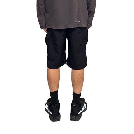 【USED】00's NIKE Ripstop Nylon Shorts Black with Dual-Tone Waist Stripe