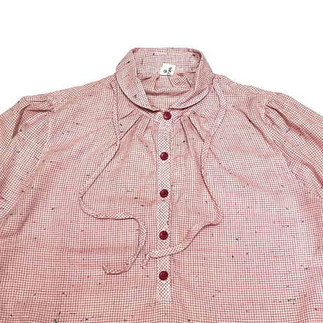 【USED】80's ROUND COLLAR LATTICE CHECK BLOUSE
