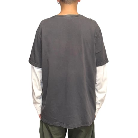 【USED】00's NIKE Layered Sleeve Swoosh T-shirt Charcoal × Off-White