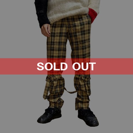 【USED】90'S  VIVIENNE WESTWOOD GOLD LABEL TARTAN CHECK BONDAGE TROUSERS BEIGE
