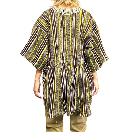 【USED】00'S AFRICAN FUGU BATAKARI SMOCK JACKET YELLOW STRIPE