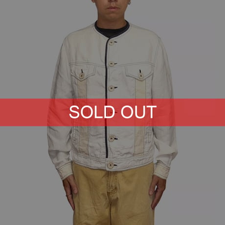 【USED】00's ARMANI JEANS Collarless Hemp Trucker Jacket
