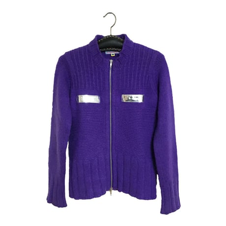 【USED】90'S W&LT SILVER PATCH ZIP KNIT PURPLE