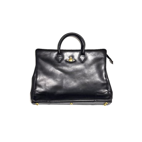 【USED】00's Vivienne Westwood Orb Leather Hand Bag Black