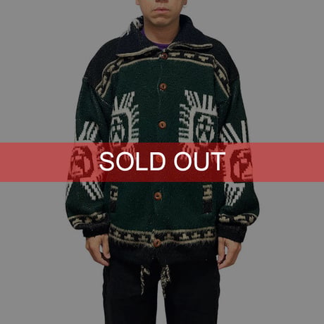 【USED】90'S ECUADOR WOOD BUTTON KNIT CARDIGAN