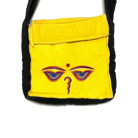 【USED】90's NEPAL BUDDHA EYE × LOTUS EMBROIDERED SHOULDER BAG BLACK/YELLOW